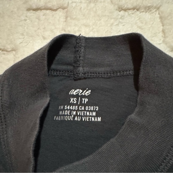 Aerie Dark Gray Oversized Mock Neck Long Sleeve Tee, 100% Cotton Top, X-Small - Picture 3 of 4